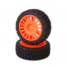 C8056 LC Racing C8056 18 Spokes Rally Tire Set (Pre-mounted, FLO Orange, 2 pcs)